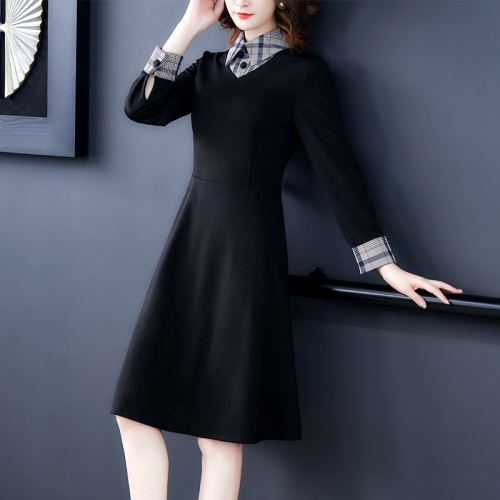 

Waist Slimming Ageing Long Sleeve Dress, Size:L(Black)