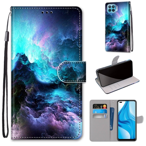 

For OPPO F17 Pro / A93 4G / Reno4 Lite / Reno4 F Coloured Drawing Cross Texture Horizontal Flip PU Leather Case with Holder & Card Slots & Wallet & Lanyard(Colorful Clouds)