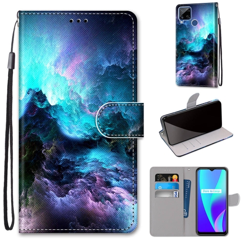 

For OPPO Realme C15 / C12 / C25 / 7i (Global) / Narzo 20 / 30A Coloured Drawing Cross Texture Horizontal Flip PU Leather Case with Holder & Card Slots & Wallet & Lanyard(Colorful Clouds)