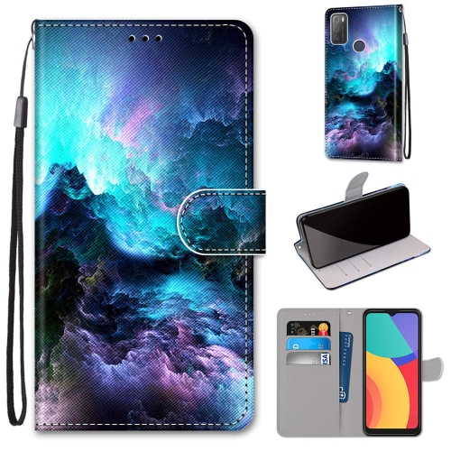 

For Alcatel 3L 2021 Coloured Drawing Cross Texture Horizontal Flip PU Leather Case with Holder & Card Slots & Wallet & Lanyard(Colorful Clouds)