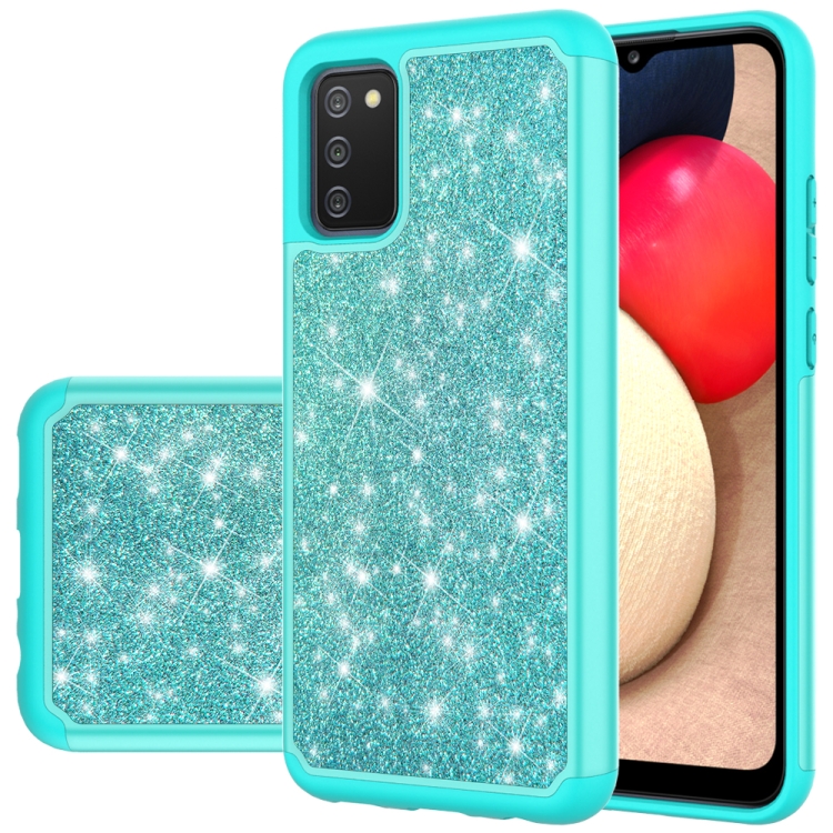 

For Samsung Galaxy A02s (US Version) Glitter Powder Contrast Skin Shockproof Silicone + PC Protective Case(Green)