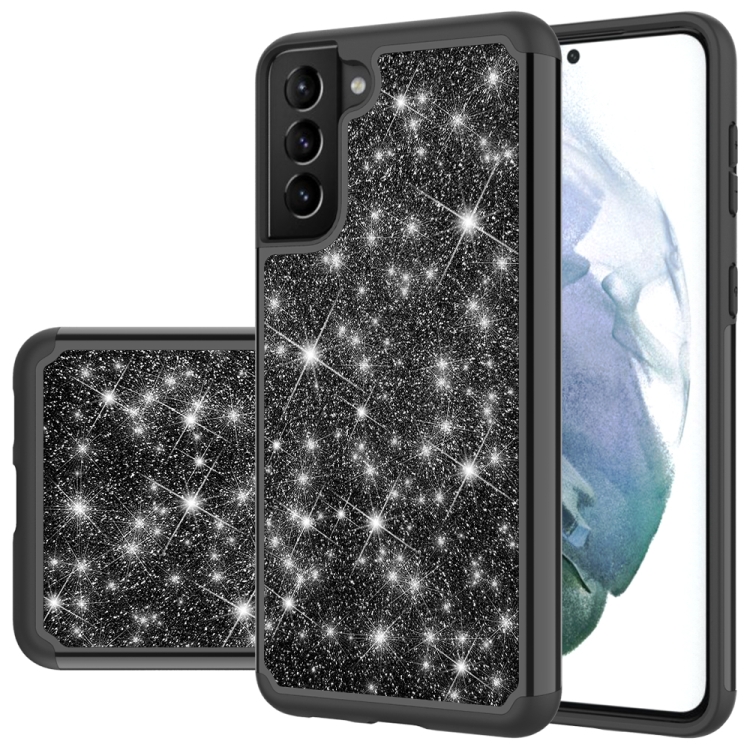 

For Samsung Galaxy S21+ 5G Glitter Powder Contrast Skin Shockproof Silicone + PC Protective Case(Black)