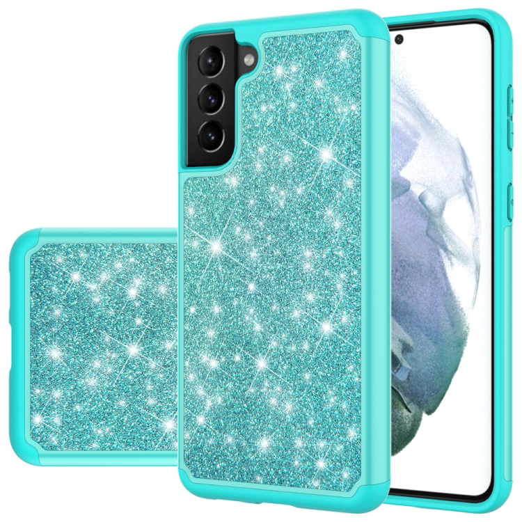 

For Samsung Galaxy S21+ 5G Glitter Powder Contrast Skin Shockproof Silicone + PC Protective Case(Green)