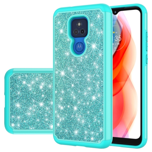 

For Motorola Moto G Play (2021) Glitter Powder Contrast Skin Shockproof Silicone + PC Protective Case(Green)