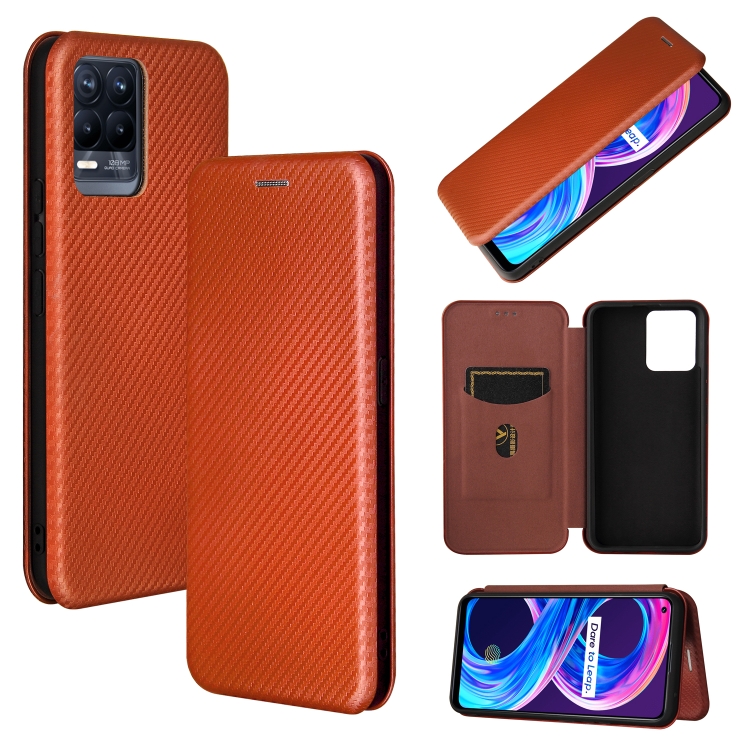 

For OPPO Realme 8 / 8 Pro Carbon Fiber Texture Magnetic Horizontal Flip TPU + PC + PU Leather Case with Card Slot(Brown)