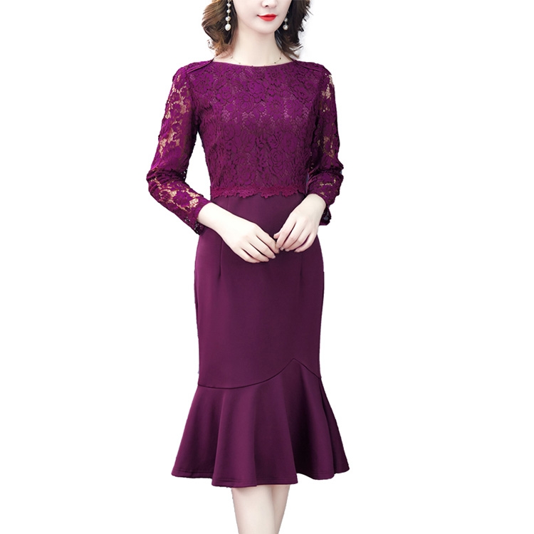 

Elegant Fishtail Skirt Slim Lace Dress, Size:XXXL(Dark Purple)