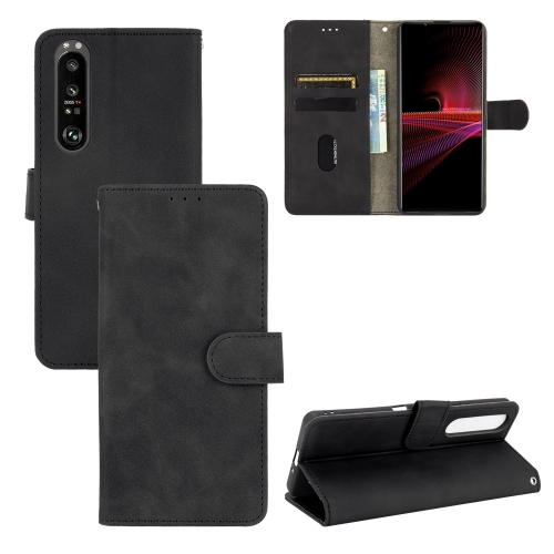 

For Sony Xperia 1 III Solid Color Skin Feel Magnetic Buckle Horizontal Flip Calf Texture PU Leather Case with Holder & Card Slots & Wallet(Black)