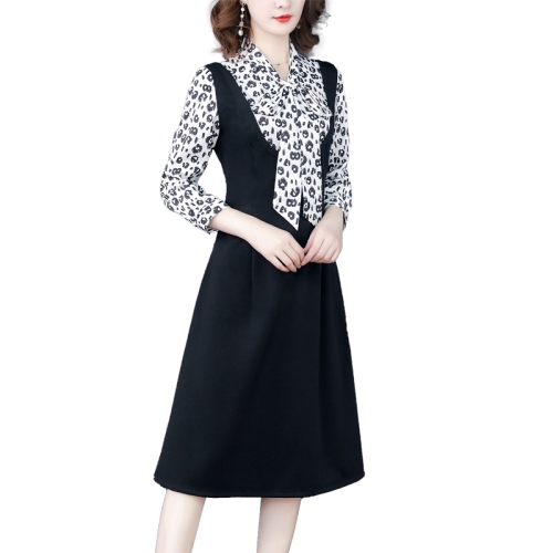 

Spend Receiving Waist Print Dress, Size:L(Black)