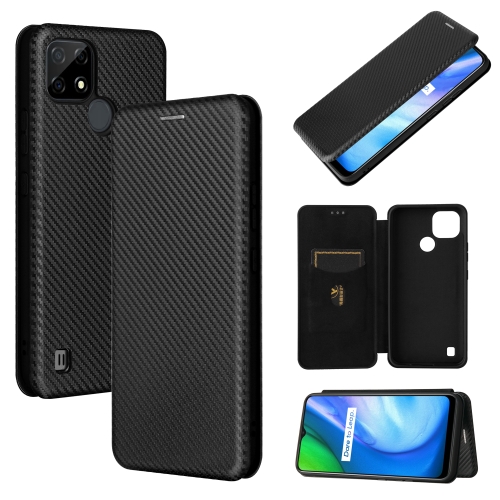 

For Realme C21 Carbon Fiber Texture Magnetic Horizontal Flip TPU + PC + PU Leather Case with Card Slot(Black)