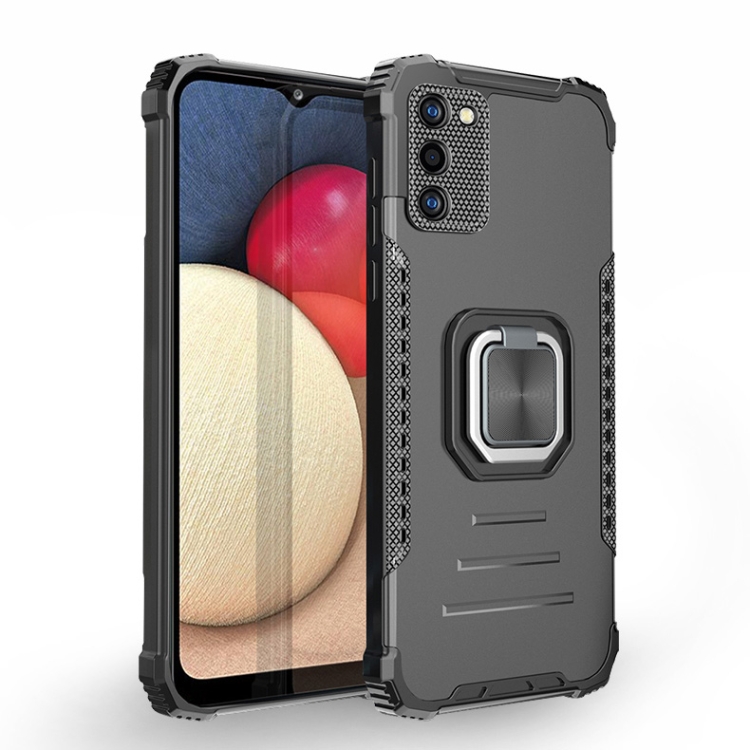 

For Samsung Galaxy A02s Fierce Warrior Series Armor All-inclusive Shockproof Aluminum Alloy + TPU Protective Case with Ring Holder(Black)