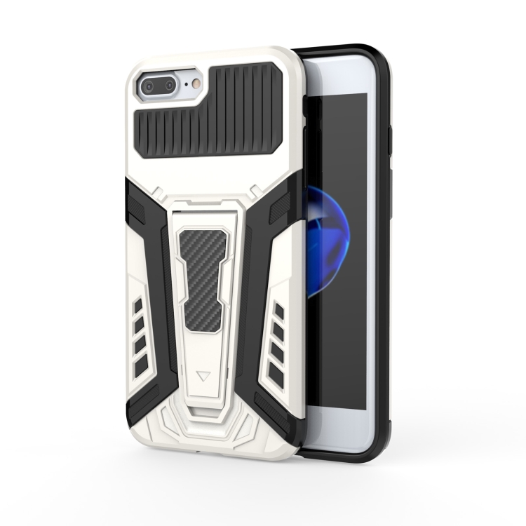 

War Chariot Series Armor All-inclusive Shockproof PC + TPU Protective Case with Invisible Holder For iPhone 8 Plus / 7 Plus(White)