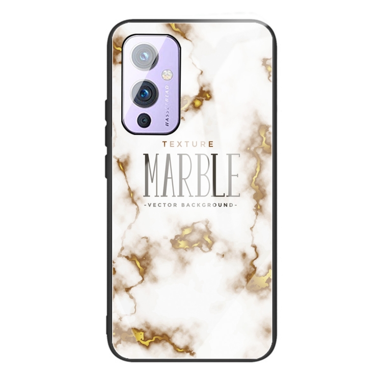 

For OnePlus 9 Marble Tempered Glass Back Cover TPU Border Case(HCBL-25)