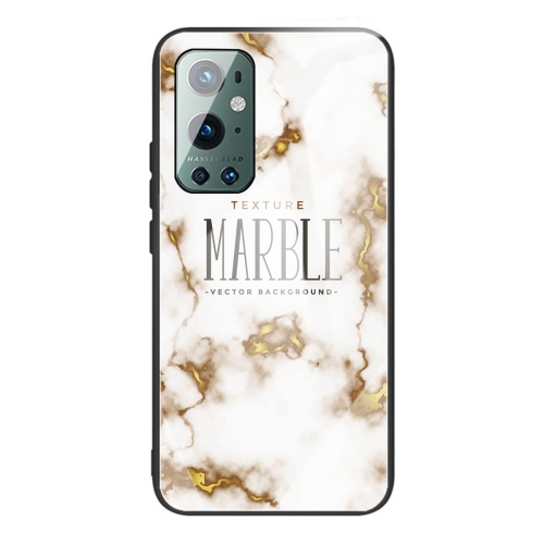 

For OnePlus 9 Pro Marble Tempered Glass Back Cover TPU Border Case(HCBL-25)