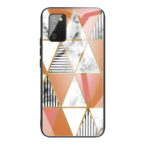 

For Samsung Galaxy A02s (US Version) Marble Tempered Glass Back Cover TPU Border Case(HCBL-4)