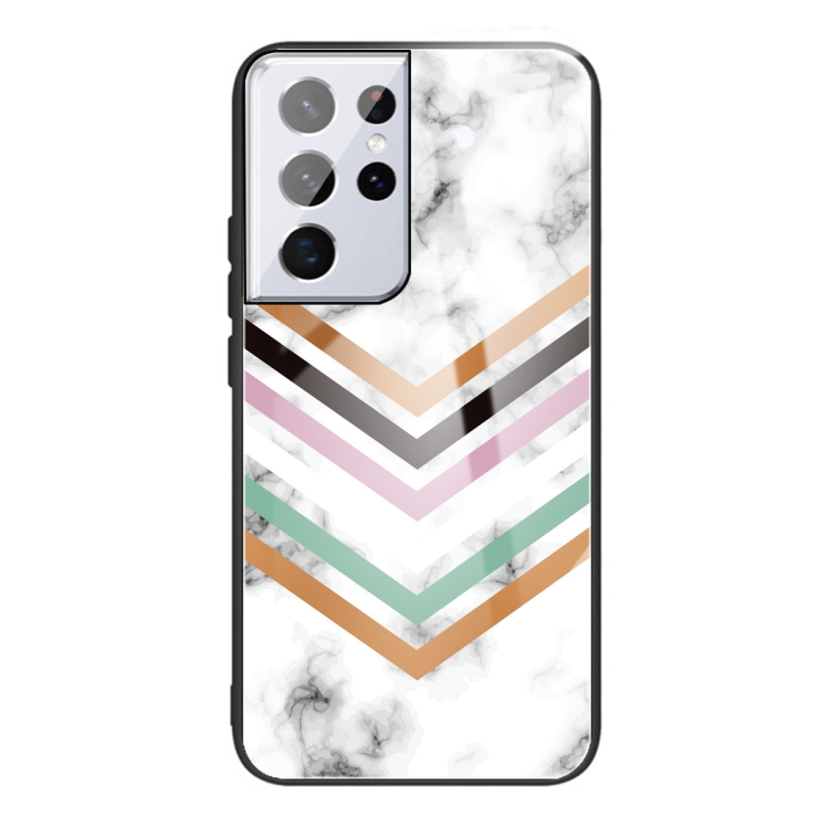 

For Samsung Galaxy S21 Ultra 5G Marble Tempered Glass Back Cover TPU Border Case(HCBL-2)