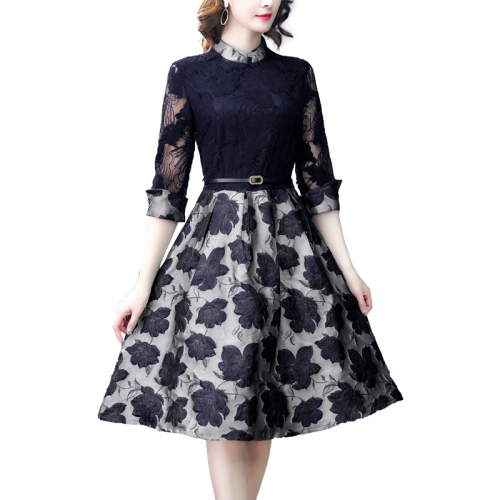 

Fashion Vintage Elegant Lace Stitching Dress, Size:XL(As Show)