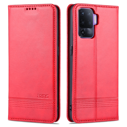 

For OPPO A94 / F19 Pro / Reno5 Lite AZNS Magnetic Calf Texture Horizontal Flip Leather Case with Card Slots & Holder & Wallet(Red)