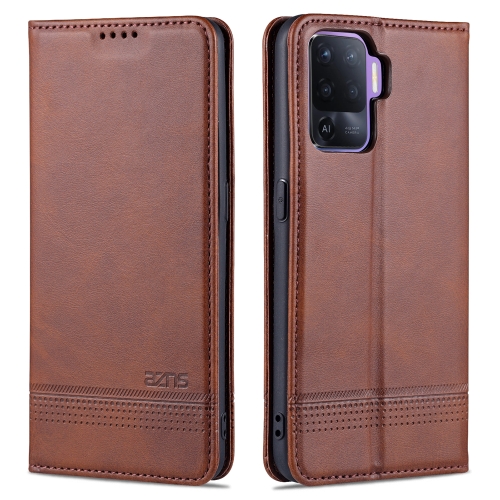 

For OPPO A94 / F19 Pro / Reno5 Lite AZNS Magnetic Calf Texture Horizontal Flip Leather Case with Card Slots & Holder & Wallet(Dark Brown)