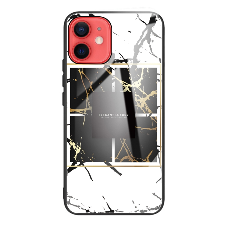 

Marble Tempered Glass Back Cover TPU Border Case For iPhone 12 mini(HCBL-22)