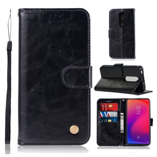 

For Xiaomi Redmi K20 Pro Retro Copper Button Crazy Horse Horizontal Flip PU Leather Case with Holder & Card Slots & Wallet & Lanyard(Black)