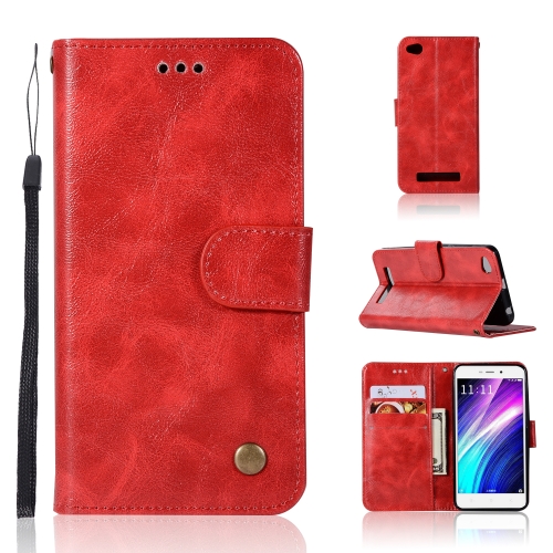 

For Xiaomi Redmi 4A Retro Copper Button Crazy Horse Horizontal Flip PU Leather Case with Holder & Card Slots & Wallet & Lanyard(Red)