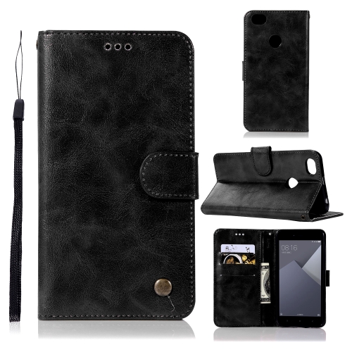 

For Xiaomi Redmi Note 5A Retro Copper Button Crazy Horse Horizontal Flip PU Leather Case with Holder & Card Slots & Wallet & Lanyard(Black)