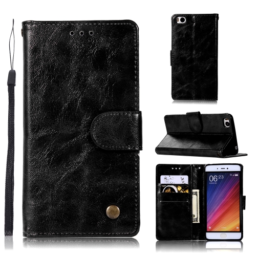 

For Xiaomi Mi 5S Retro Copper Button Crazy Horse Horizontal Flip PU Leather Case with Holder & Card Slots & Wallet & Lanyard(Black)