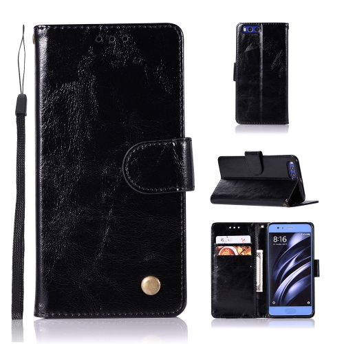 

For Xiaomi Mi 6 Retro Copper Button Crazy Horse Horizontal Flip PU Leather Case with Holder & Card Slots & Wallet & Lanyard(Black)
