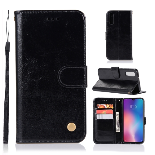 

For Xiaomi Mi 9 Retro Copper Button Crazy Horse Horizontal Flip PU Leather Case with Holder & Card Slots & Wallet & Lanyard(Black)