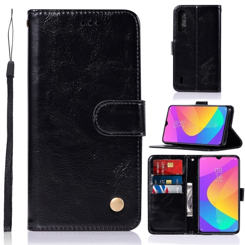 

For Xiaomi Mi CC9 Retro Copper Button Crazy Horse Horizontal Flip PU Leather Case with Holder & Card Slots & Wallet & Lanyard(Black)