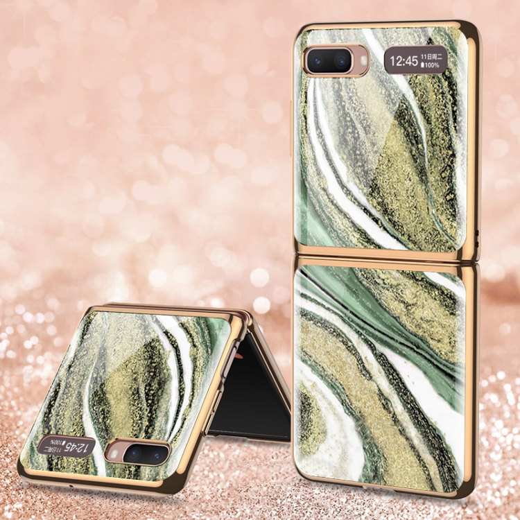 

For Samsung Galaxy Z Flip 5G GKK Marble Pattern Electroplating Painted Glass Case(Marble 13)
