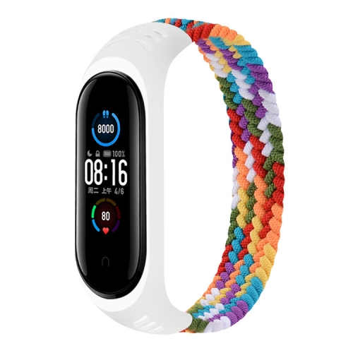 

For Xiaomi Mi Band 6 / 5 / 4 / 3 / 2 Universal Silicone Elasticity Weave Replacement Strap Watchband, Size:XS 140mm(Rainbow)