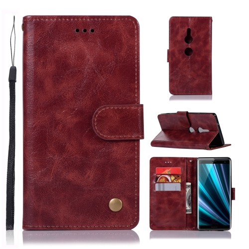 

For Sony Xperia XZ3 Retro Copper Button Crazy Horse Horizontal Flip PU Leather Case with Holder & Card Slots & Wallet & Lanyard(Wine Red)