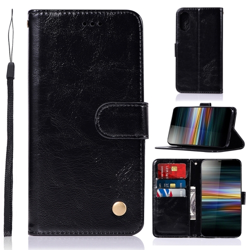 

For Sony Xperia L3 Retro Copper Button Crazy Horse Horizontal Flip PU Leather Case with Holder & Card Slots & Wallet & Lanyard(Black)