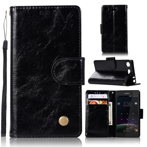 

For Sony Xperia XZ1 compact Retro Copper Button Crazy Horse Horizontal Flip PU Leather Case with Holder & Card Slots & Wallet & Lanyard(Black)