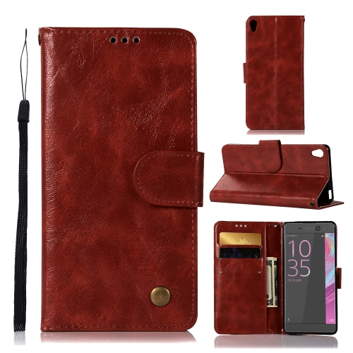

For Sony Xperia L1 Retro Copper Button Crazy Horse Horizontal Flip PU Leather Case with Holder & Card Slots & Wallet & Lanyard(Wine Red)