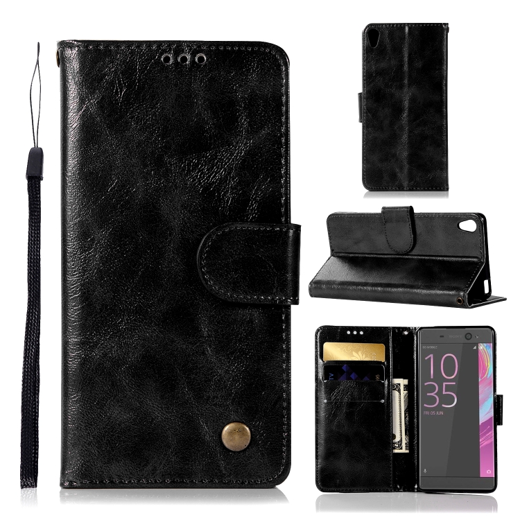 

For Sony Xperia X Performance Retro Copper Button Crazy Horse Horizontal Flip PU Leather Case with Holder & Card Slots & Wallet & Lanyard(Black)