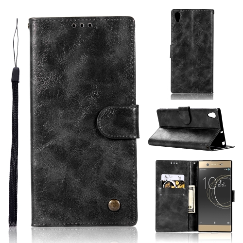 

For Sony Xperia XA Ultra / C6 Retro Copper Button Crazy Horse Horizontal Flip PU Leather Case with Holder & Card Slots & Wallet & Lanyard(Black)