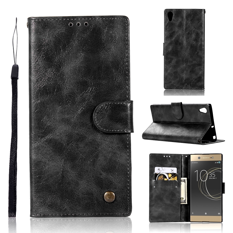 

For Sony Xperia XA1 Retro Copper Button Crazy Horse Horizontal Flip PU Leather Case with Holder & Card Slots & Wallet & Lanyard(Black)