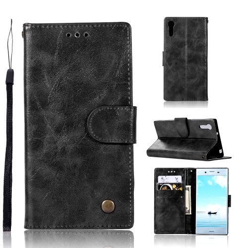 

For Sony Xperia XZ Retro Copper Button Crazy Horse Horizontal Flip PU Leather Case with Holder & Card Slots & Wallet & Lanyard(Black)