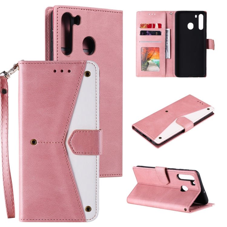 

For Samsung Galaxy A21 Stitching Calf Texture Horizontal Flip Leather Case with Holder & Card Slots & Wallet(Rose Gold)