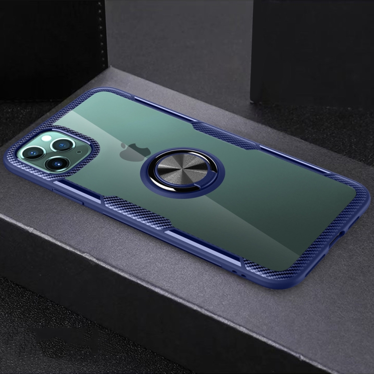 

For iPhone 11 Pro Shockproof Transparent TPU + Acrylic Protective Case with Ring Holder(Blue)