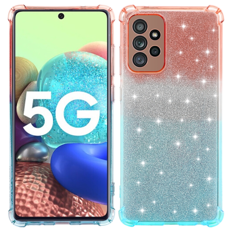 

For Samsung Galaxy A72 5G / 4G Gradient Glitter Powder Shockproof TPU Protective Case(Orange Blue)