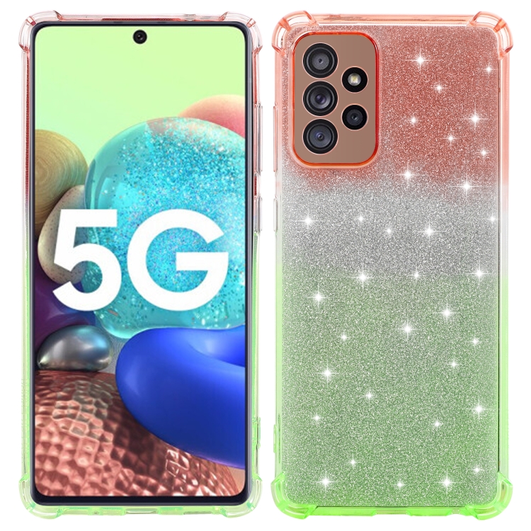 

For Samsung Galaxy A72 5G / 4G Gradient Glitter Powder Shockproof TPU Protective Case(Orange Green)