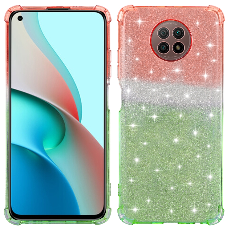 

For OPPO F17 Pro Gradient Glitter Powder Shockproof TPU Protective Case(Orange Green)
