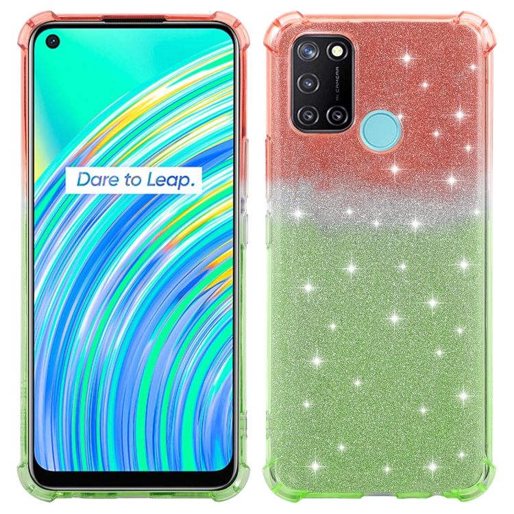 

For Realme C17 Gradient Glitter Powder Shockproof TPU Protective Case(Orange Green)