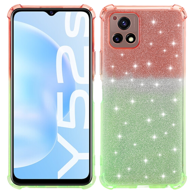 

For vivo Y52s 5G Gradient Glitter Powder Shockproof TPU Protective Case(Orange Green)