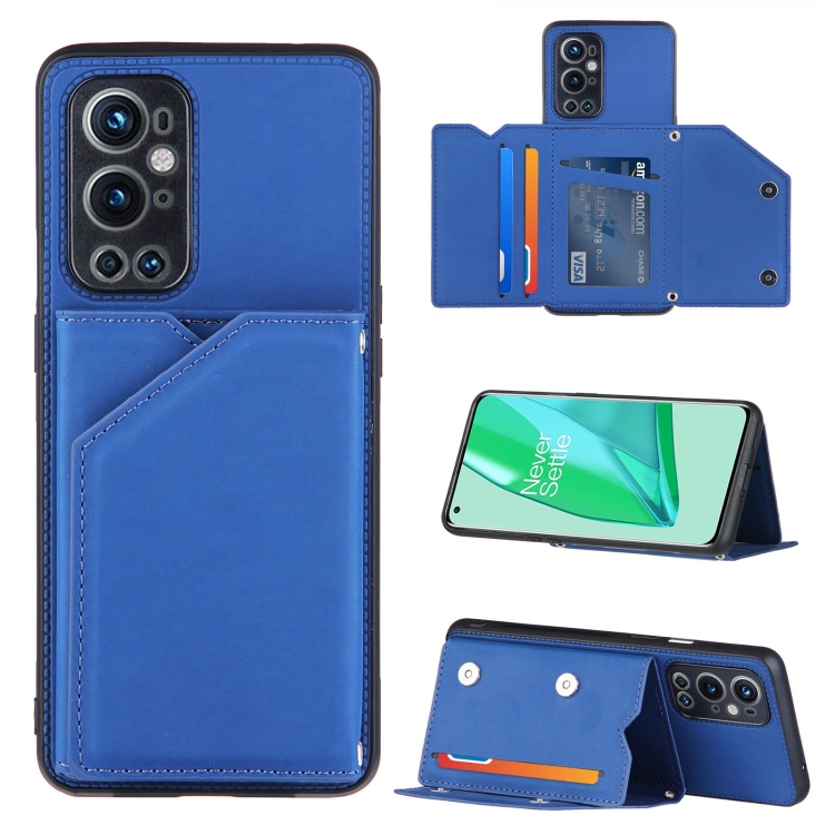 

For OnePlus 9 Pro Skin Feel PU + TPU + PC Back Cover Shockproof Case with Card Slots & Holder & Photo Frame(Blue)
