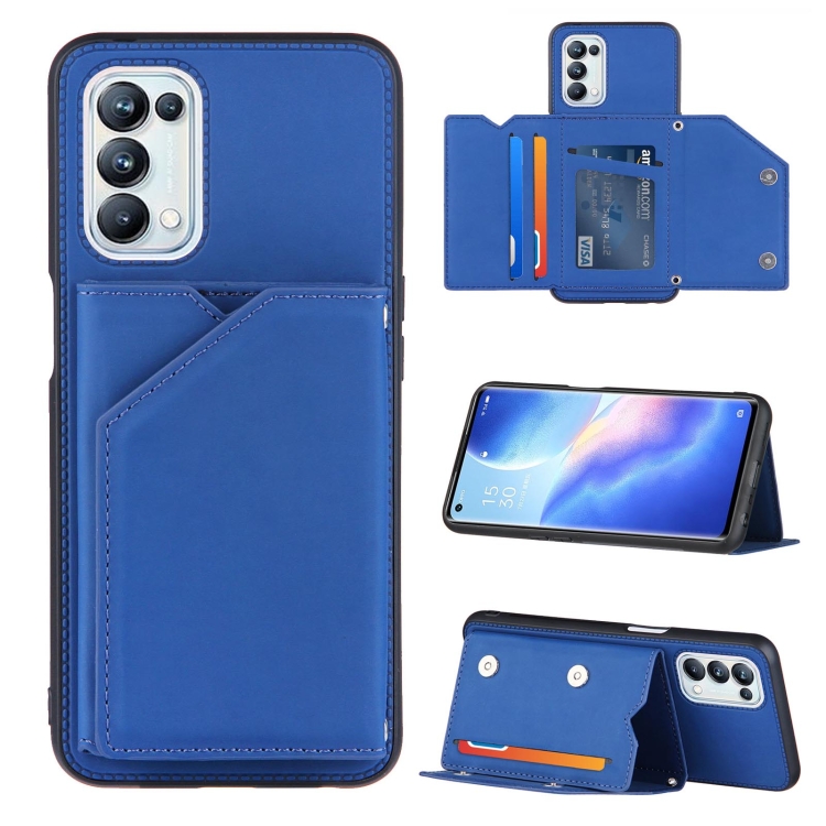 

For OPPO A93 5G Skin Feel PU + TPU + PC Back Cover Shockproof Case with Card Slots & Holder & Photo Frame(Blue)