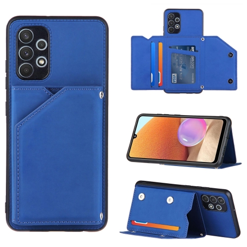 

For Samsung Galaxy A32 4G (EU Version) Skin Feel PU + TPU + PC Back Cover Shockproof Case with Card Slots & Holder & Photo Frame(Blue)